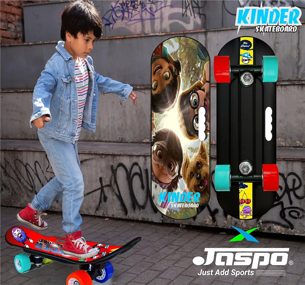 Jaspo Kinder 18X6 Inches Junior Skateboard For Beginners, 7 to 12 Years