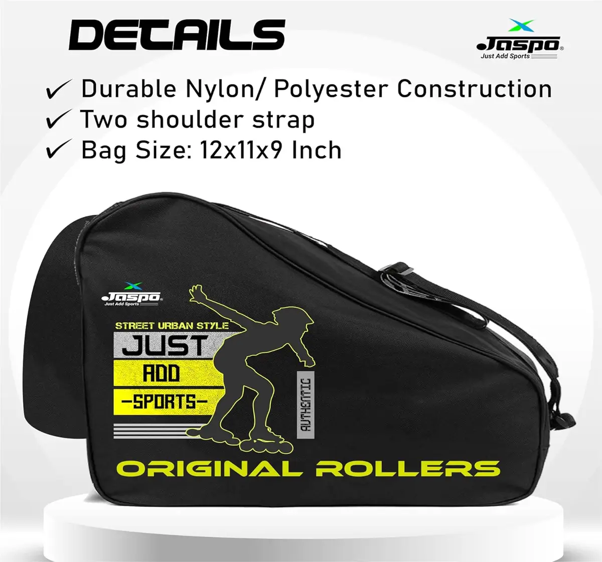 Jaspo Roller Skates Inline Skates Quad Skating Bag, 12X11X9 Inches, Black & Yellow, 5 to 16 Years