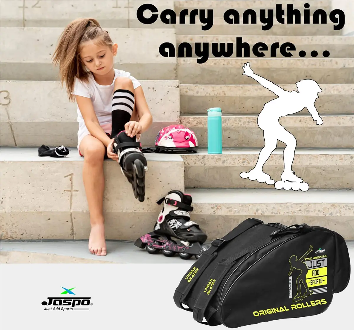 Jaspo Roller Skates Inline Skates Quad Skating Bag, 12X11X9 Inches, Black & Yellow, 5 to 16 Years