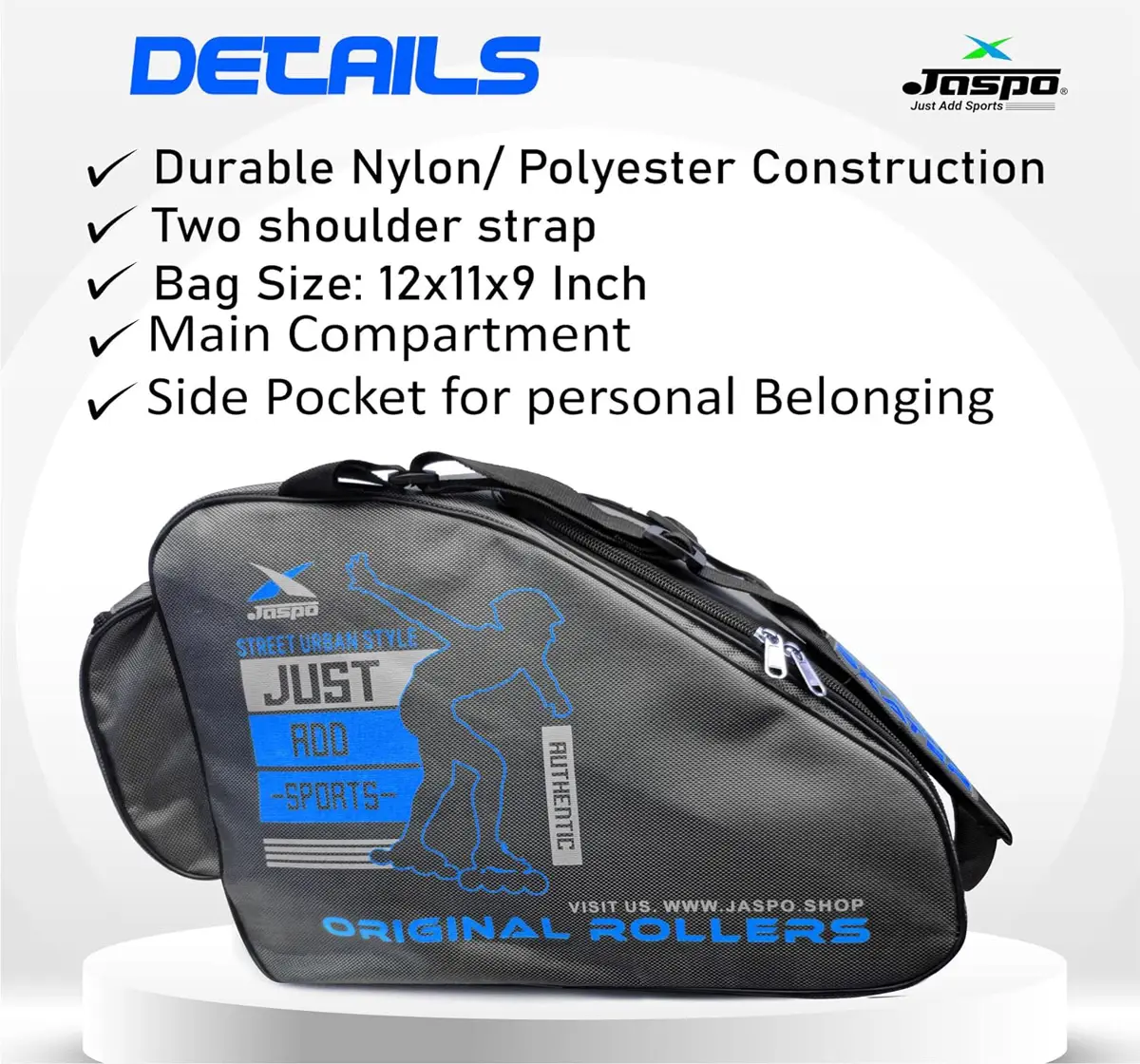 Jaspo Roller Skates Inline Skates Quad Skating Bag, 12X11X9 Inches, Blue, 5 to 16 Years