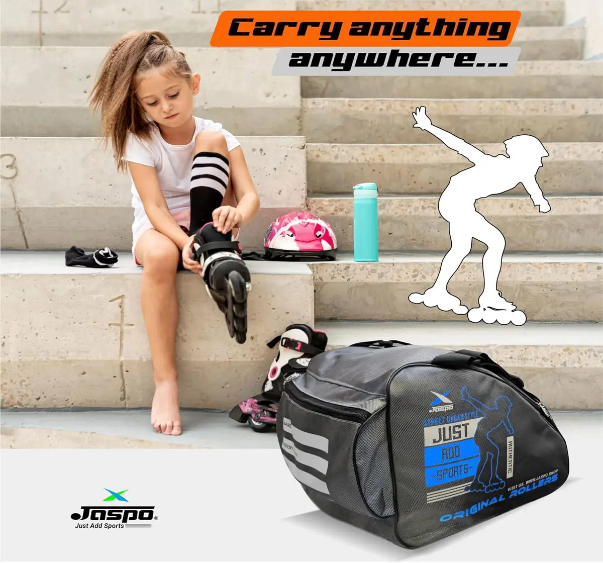 Jaspo Roller Skates Inline Skates Quad Skating Bag, 12X11X9 Inches, Blue, 5 to 16 Years