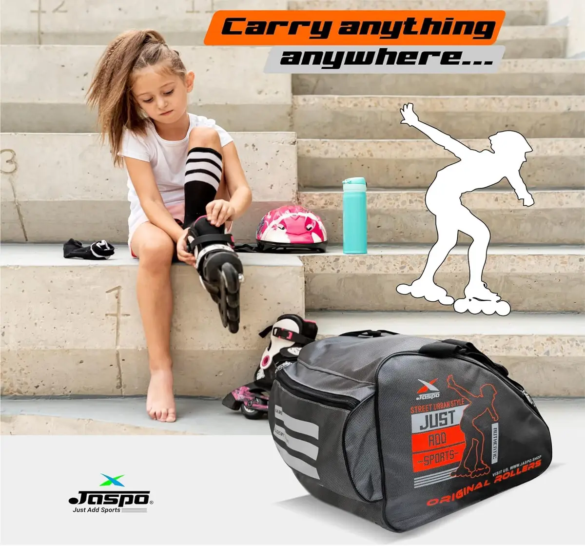 Jaspo Roller Skates Inline Skates Quad Skating Bag, 12X11X9 Inches, Pink & Grey, 5 to 16 Years