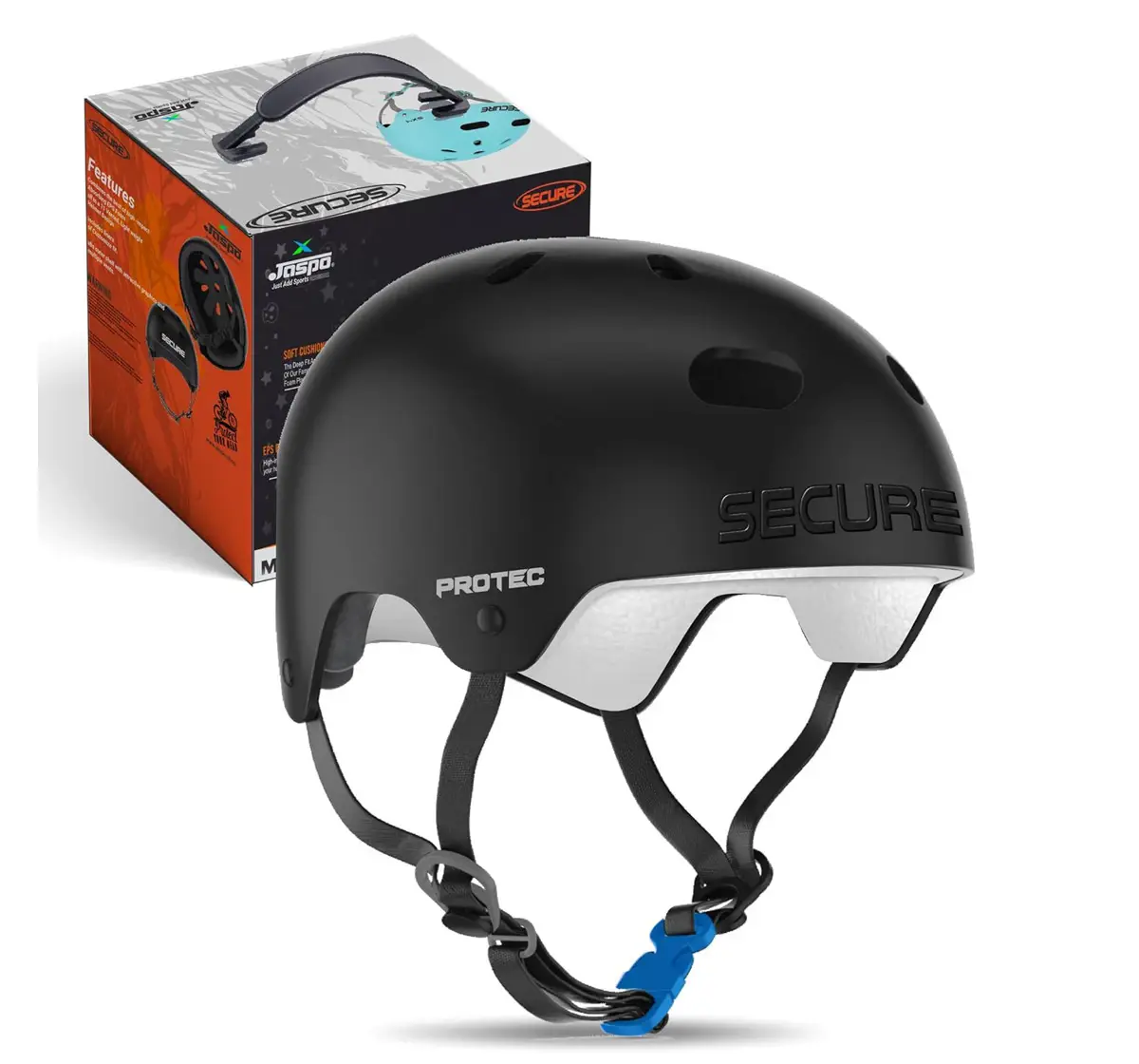 Jaspo Secure Sports Helmet For Cycling, Skating & Skateboarding, Large, Black Matte, 10 to 20 Years
