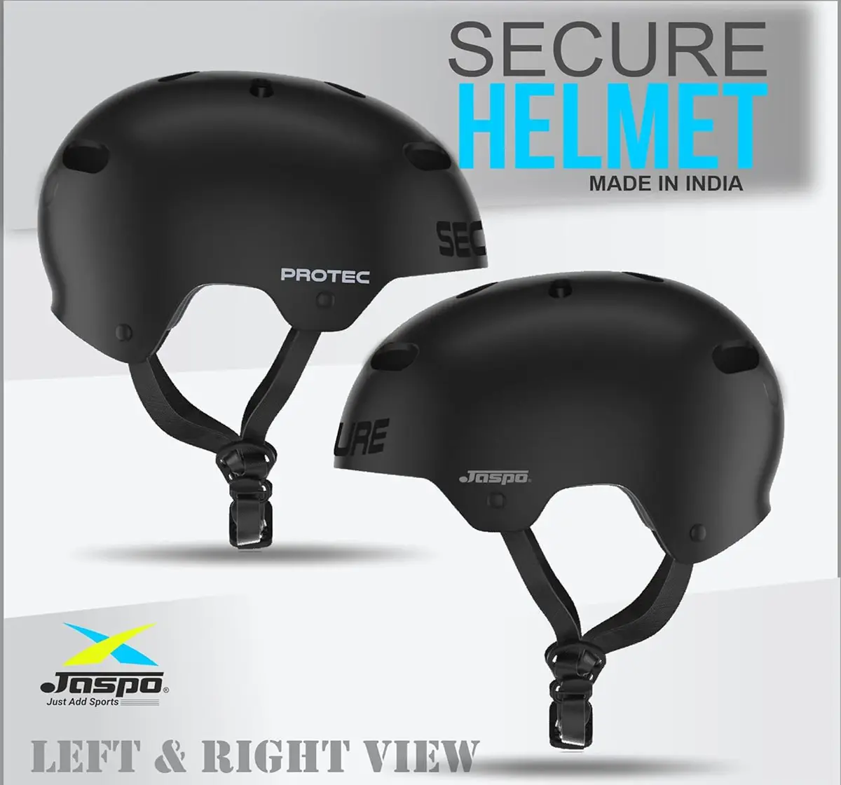 Jaspo Secure Sports Helmet For Cycling, Skating & Skateboarding, Large, Black Matte, 10 to 20 Years