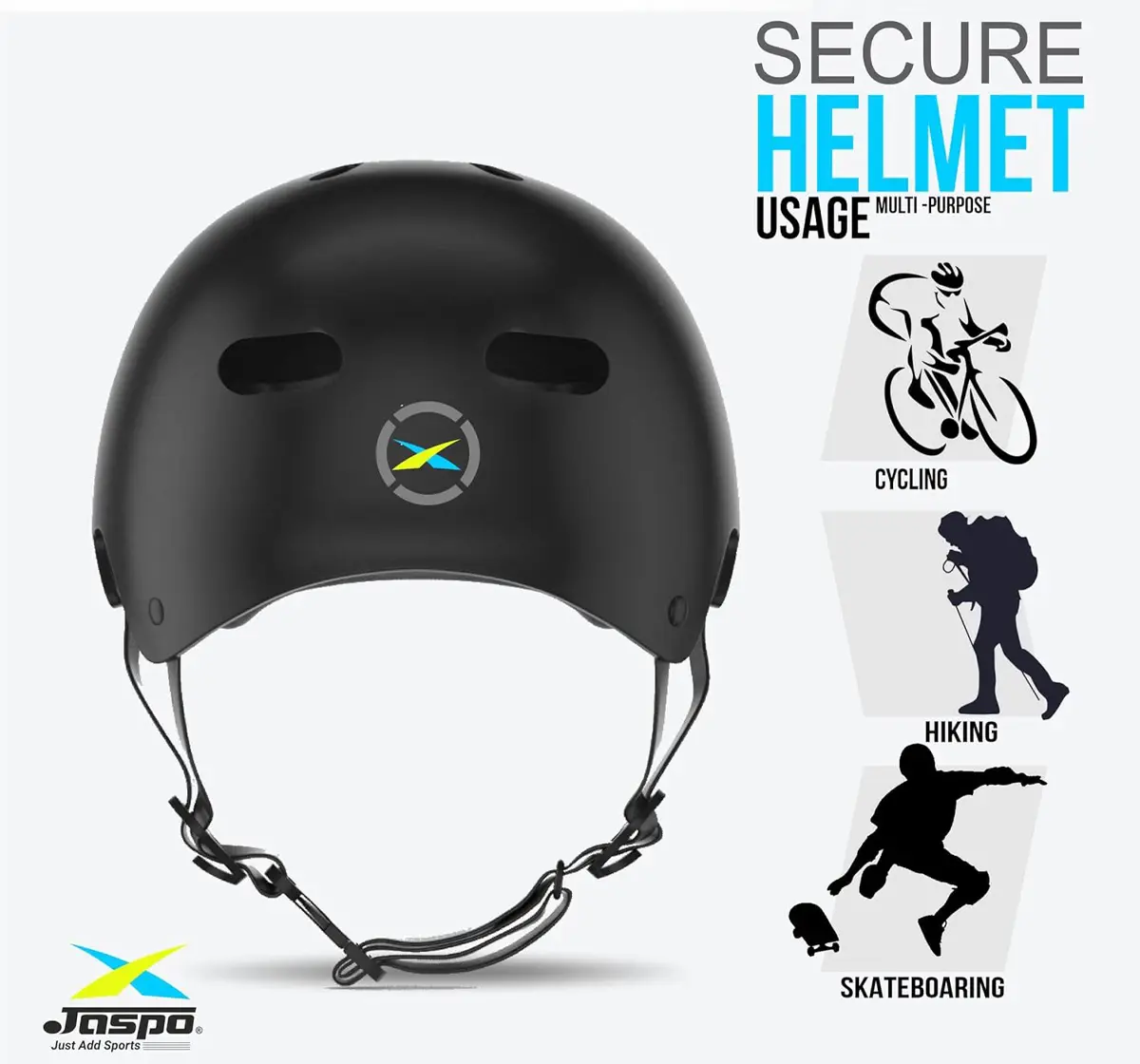 Jaspo Secure Sports Helmet For Cycling, Skating & Skateboarding, Large, Black Matte, 10 to 20 Years