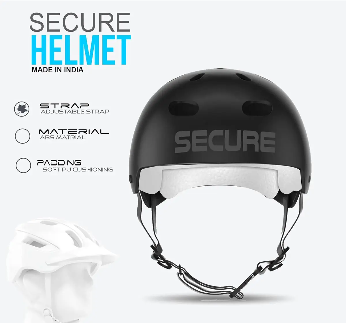 Jaspo Secure Sports Helmet For Cycling, Skating & Skateboarding, Large, Black Matte, 10 to 20 Years