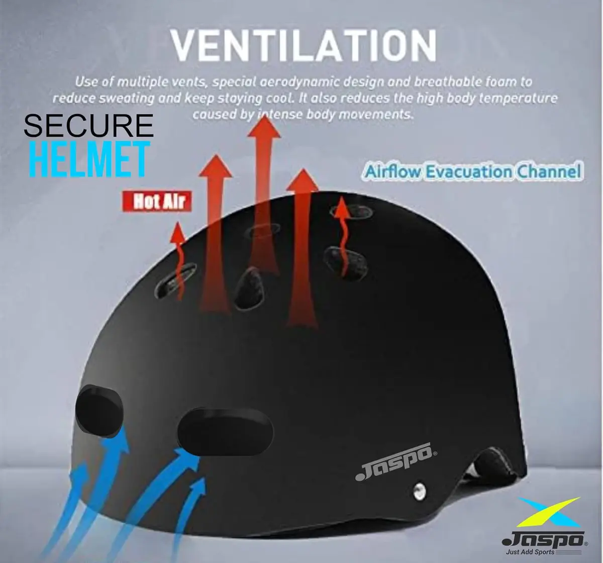 Jaspo Secure Sports Helmet For Cycling, Skating & Skateboarding, Large, Black Matte, 10 to 20 Years