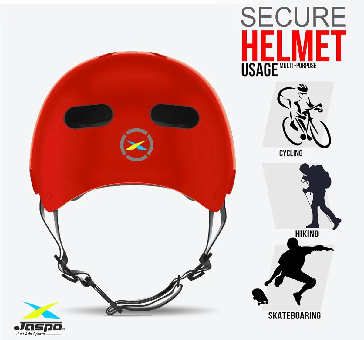 Jaspo Secure Sports Helmet For Cycling, Skating & Skateboarding, Large, Red Matte, 10 to 20 Years