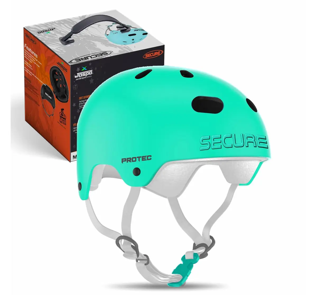 Jaspo Secure Sports Helmet For Cycling, Skating & Skateboarding, Medium, Cyan Matte, 7 to 14 Years