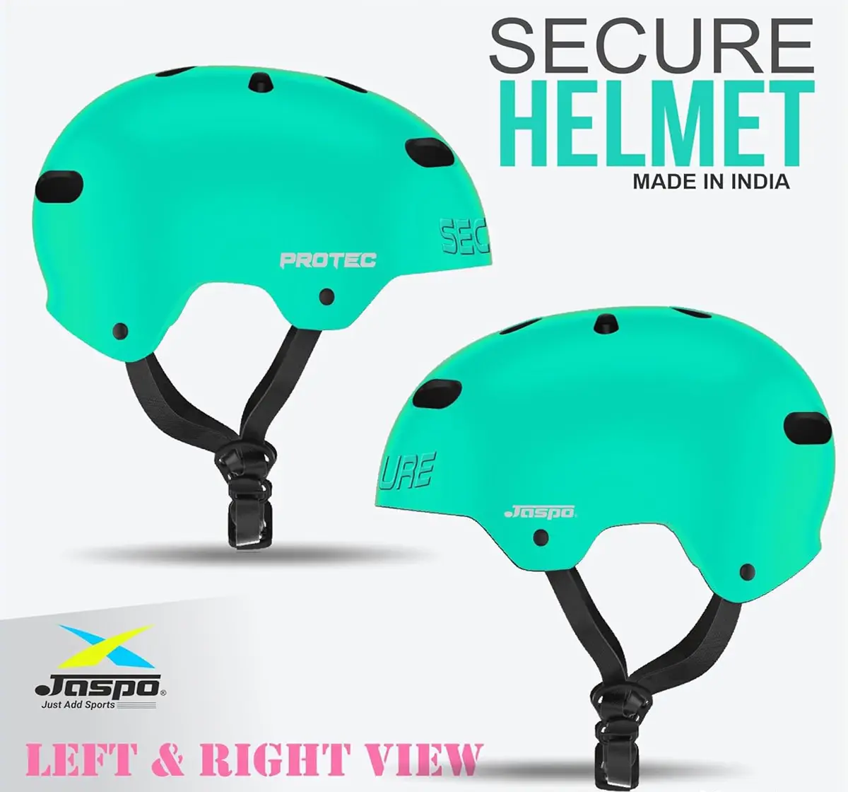Jaspo Secure Sports Helmet For Cycling, Skating & Skateboarding, Medium, Cyan Matte, 7 to 14 Years