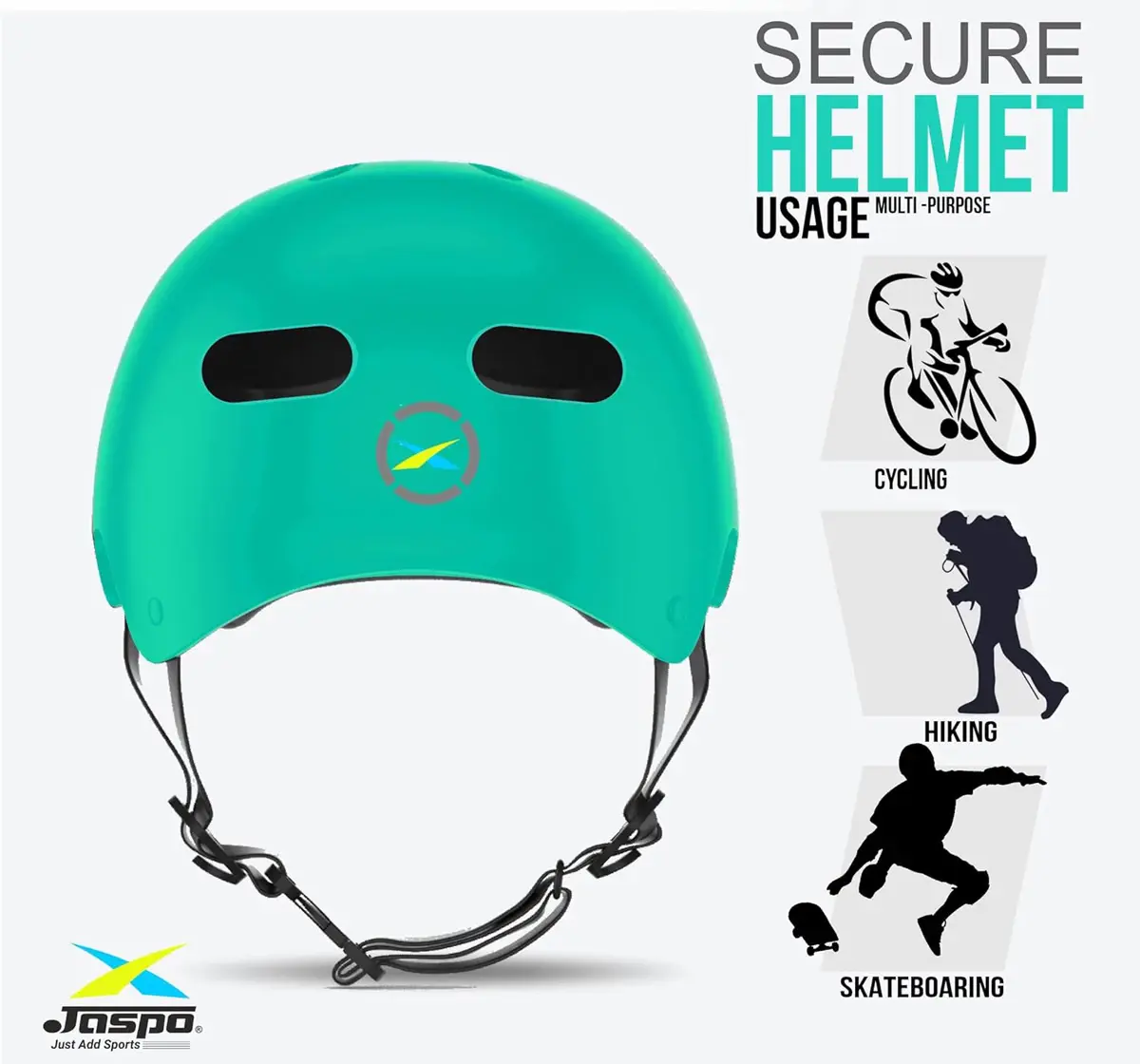 Jaspo Secure Sports Helmet For Cycling, Skating & Skateboarding, Medium, Cyan Matte, 7 to 14 Years