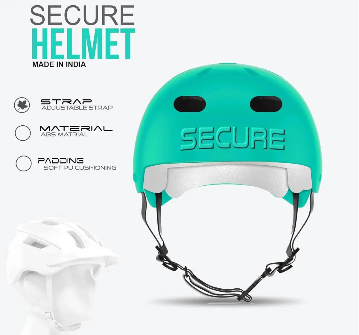 Jaspo Secure Sports Helmet For Cycling, Skating & Skateboarding, Medium, Cyan Matte, 7 to 14 Years