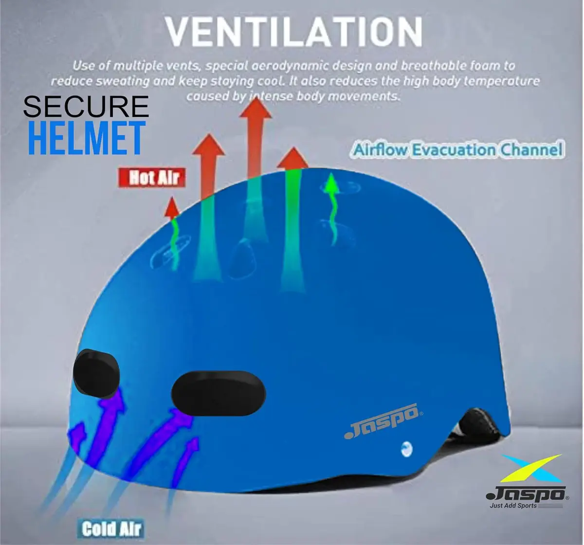 Jaspo Secure Sports Helmet For Cycling, Skating & Skateboarding, Medium, Blue Matte, 7 to 14 Years