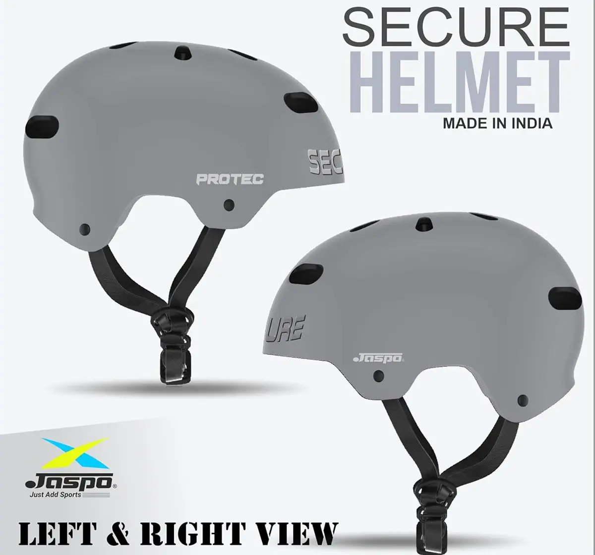 Jaspo Secure Sports Helmet For Cycling, Skating & Skateboarding, Small, Grey Matte, 4 to 7 years