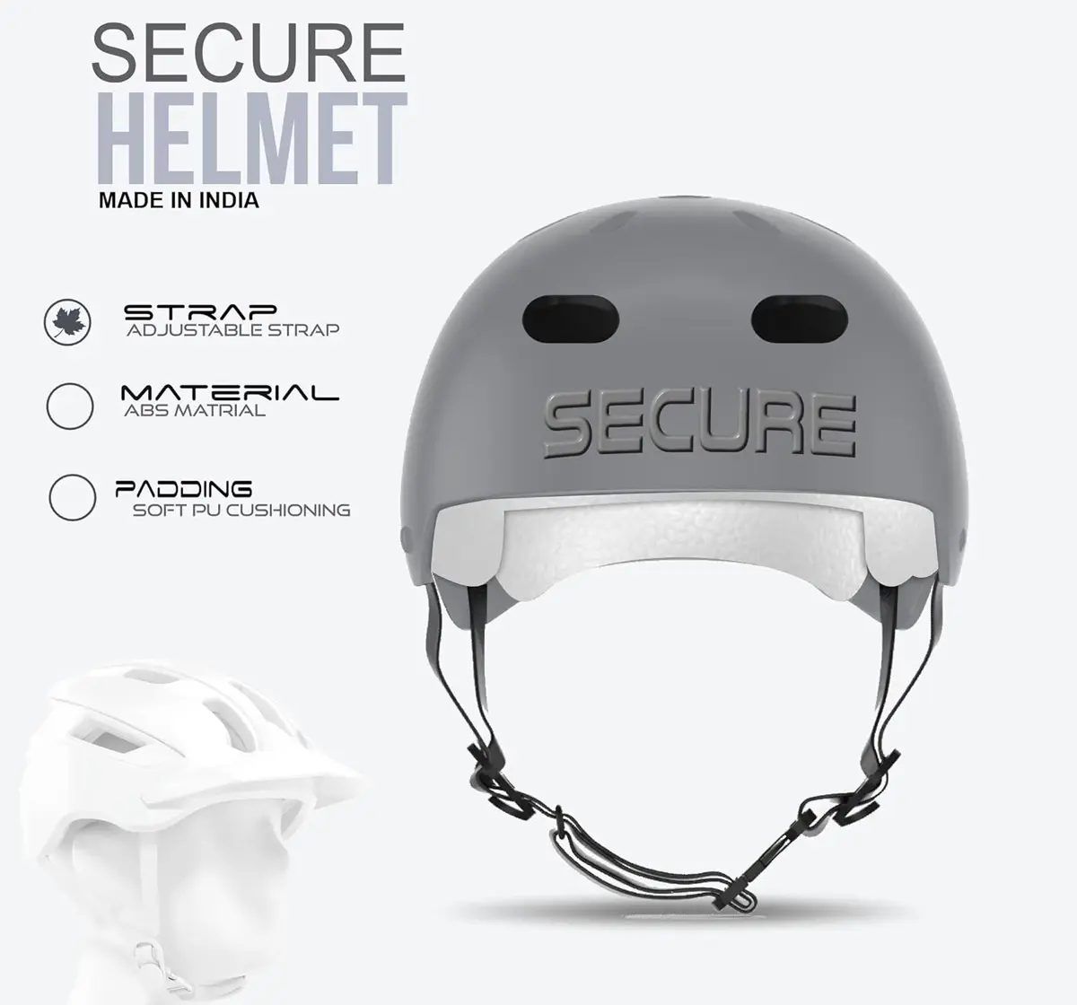 Jaspo Secure Sports Helmet For Cycling, Skating & Skateboarding, Small, Grey Matte, 4 to 7 years