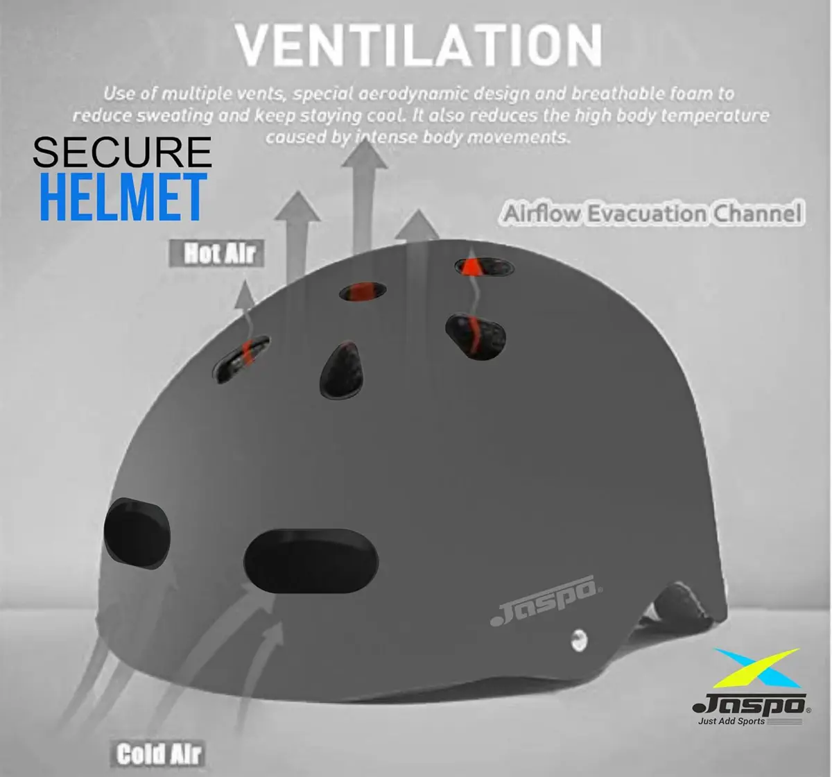 Jaspo Secure Sports Helmet For Cycling, Skating & Skateboarding, Small, Grey Matte, 4 to 7 years