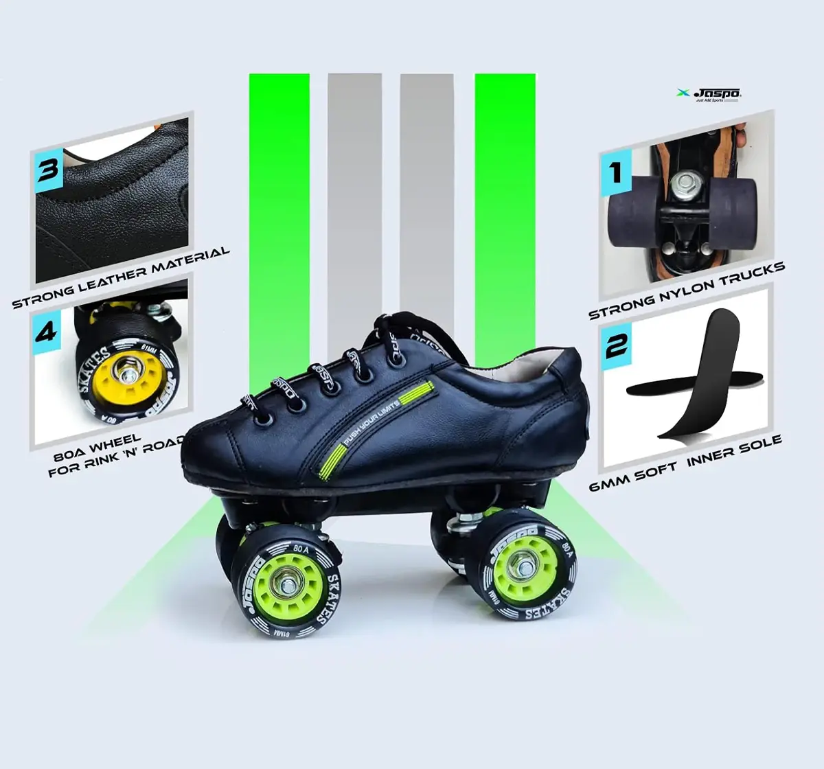 Jaspo Sprint Pro 10 Quad Shoes Fixed Body Roller Skates For Beginners, UK10, 28.6 Cms, 16 to 17 Years