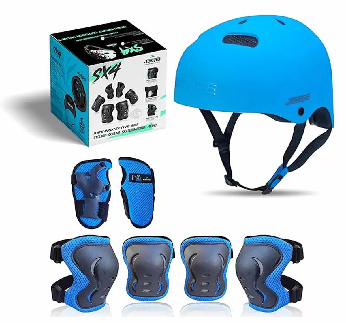 Jaspo S x 4 Ultra Protective Set For Cycling, Skating & Skateboarding, Large, Blue, 10 to 20 Years
