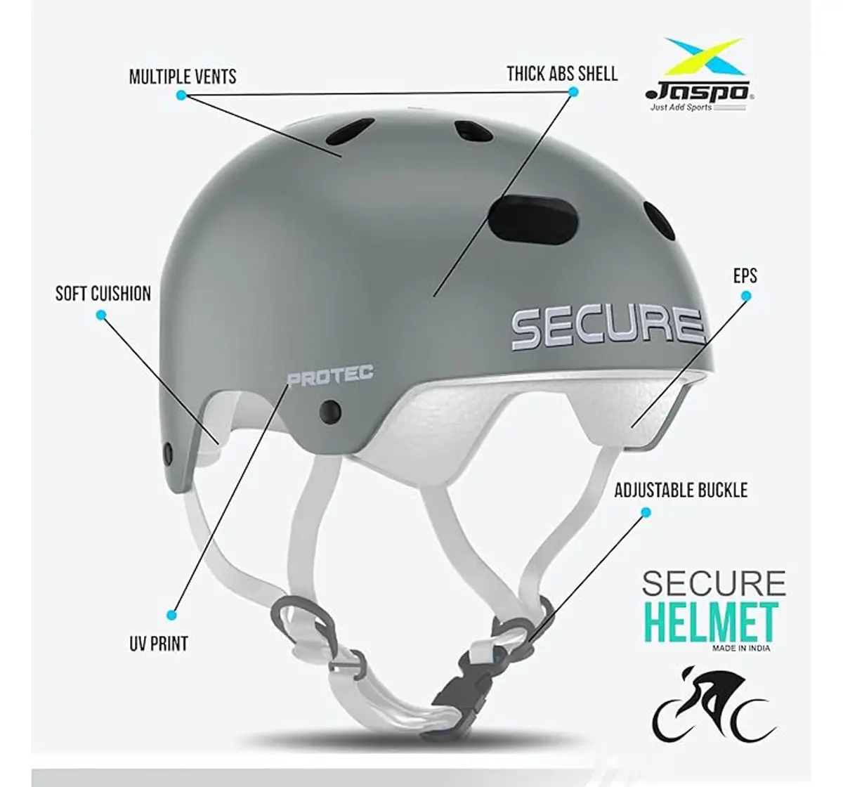 Jaspo S x 4 Ultra Protective Set For Cycling, Skating & Skateboarding, Large, Grey, 10 to 20 Years