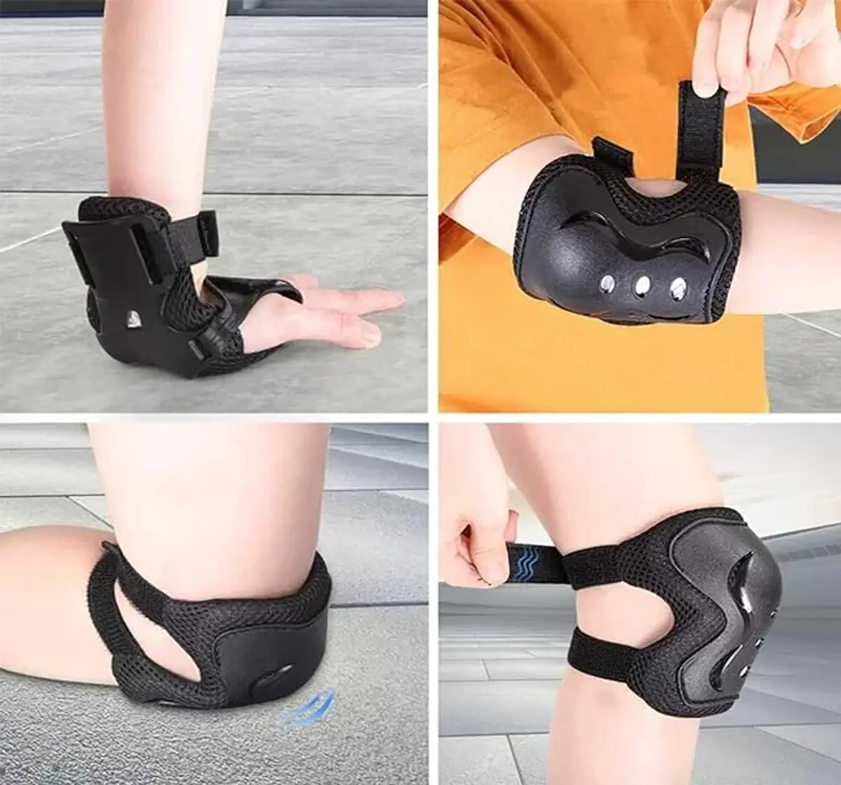 Jaspo S x 4 Ultra Protective Set For Cycling, Skating & Skateboarding, Medium, Black, 7 to 14 Years