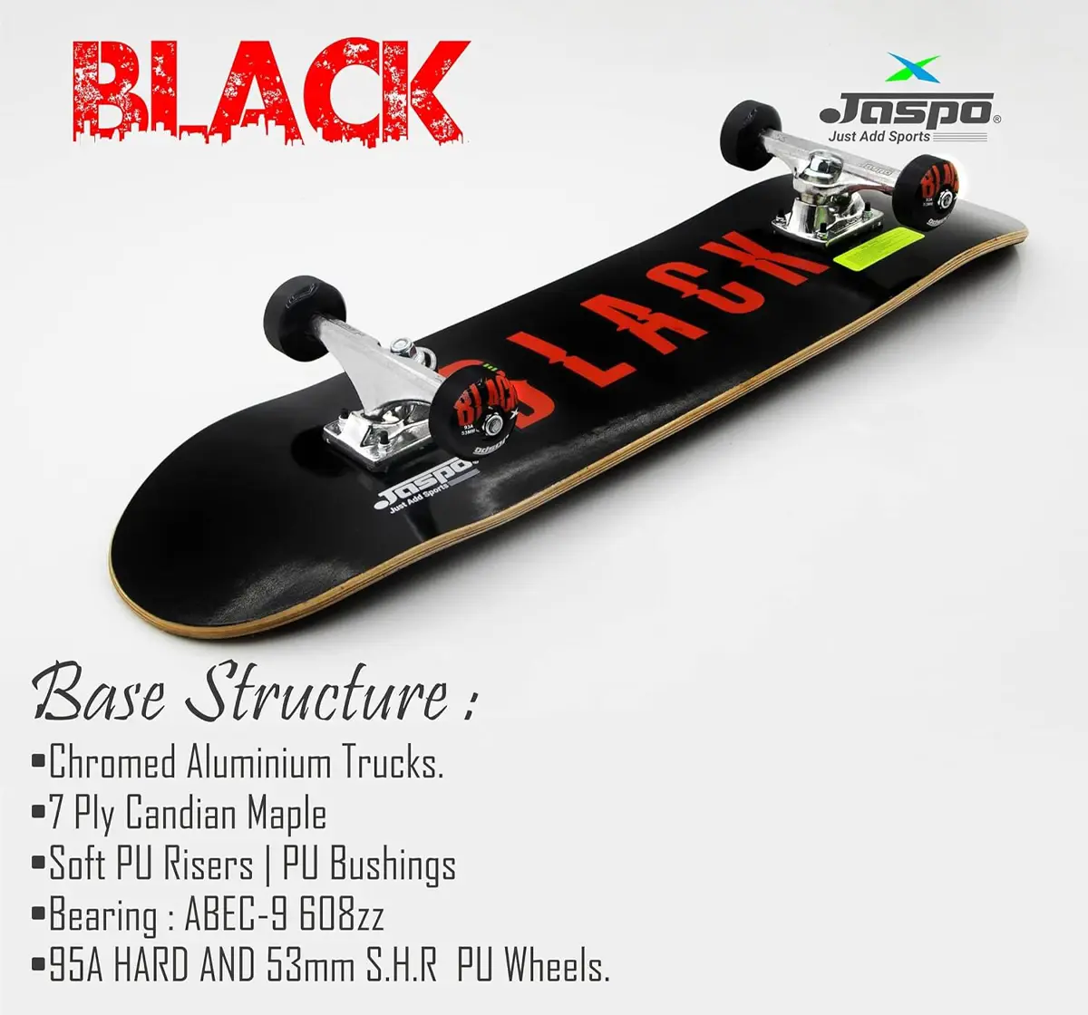 Jaspo The Black Experts 7 Layer Maple Skateboard, 10Y+