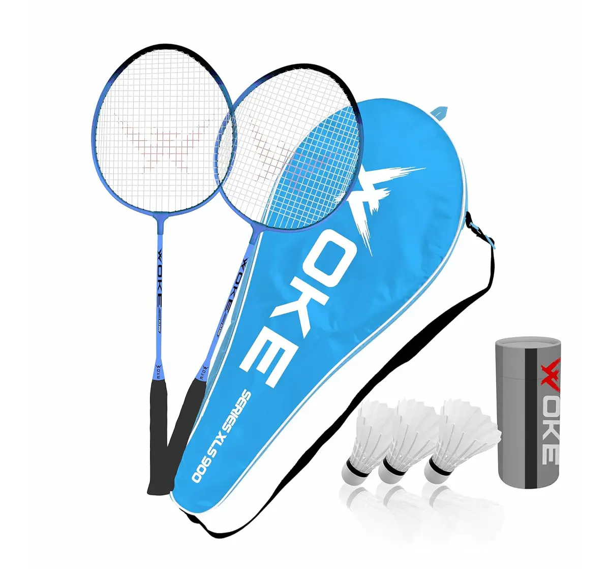 Jaspo Woke Xls900 Badminton Racket Birdie Feather Shuttlecocks With String Tension, Set of 3, 8Y+