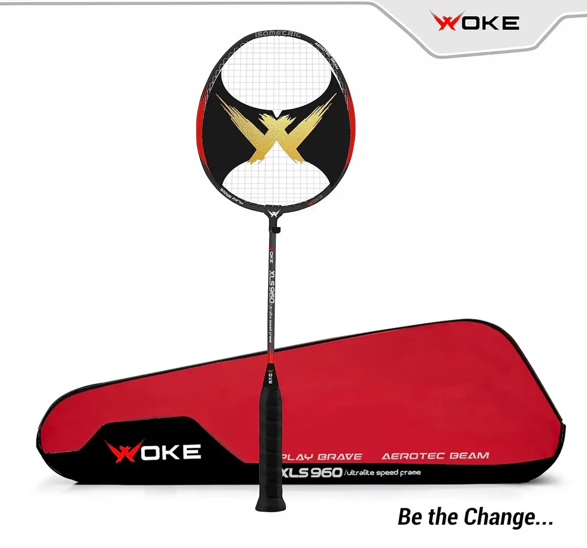 Jaspo Woke Xls960 Badminton Racket Isometric Aluminum Head Shape High Tempered Shaft With String Tension 20Lbs to 24Lbs, 8Y+