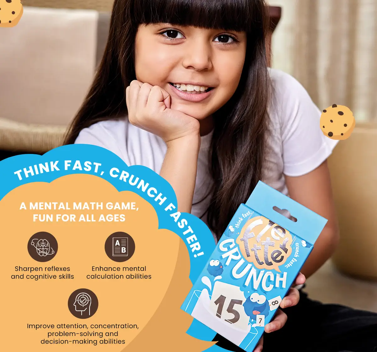 Binca Fletter Crunch Math Game, Fast & Fun Family Game for Kids, 8Y+, 2-4 Player