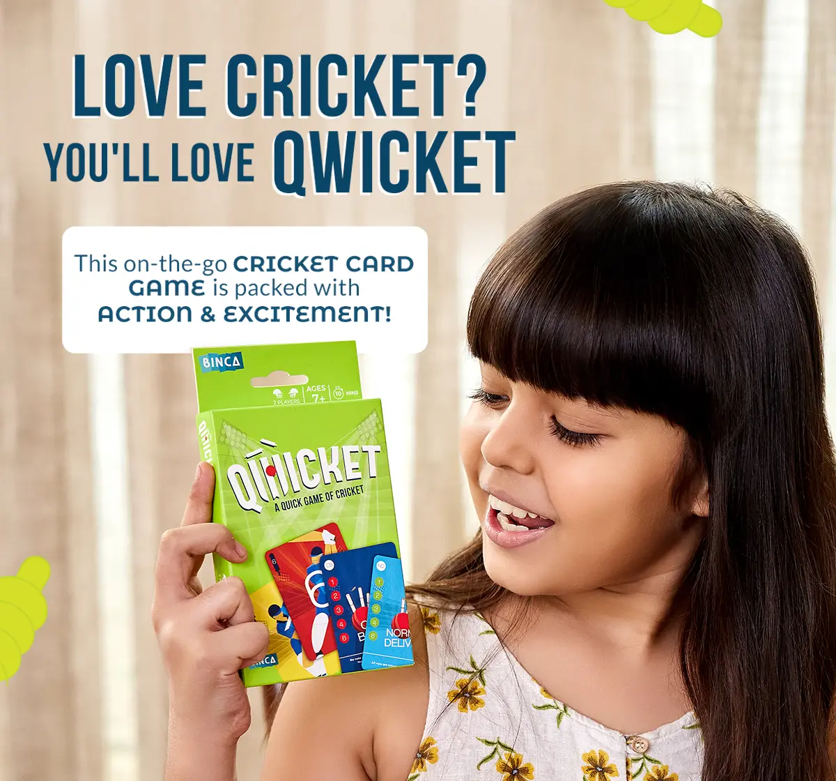 Binca Qwicket Cricket Card Game, Fun Card Game For All Ages, 7Y+, 2 Players 