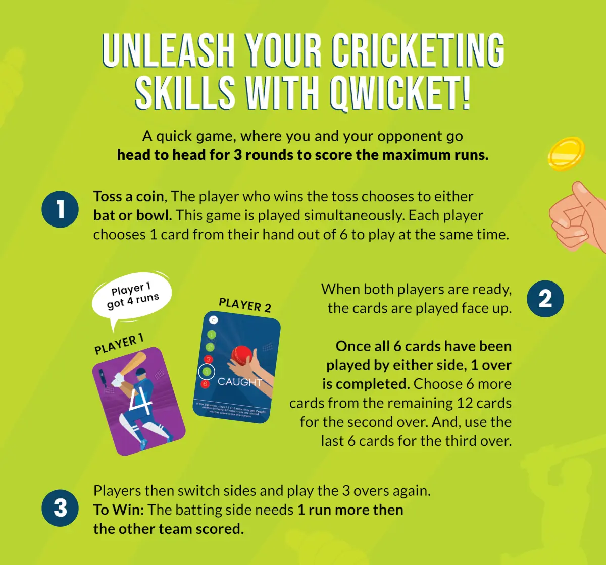 Binca Qwicket Cricket Card Game, Fun Card Game For All Ages, 7Y+, 2 Players 