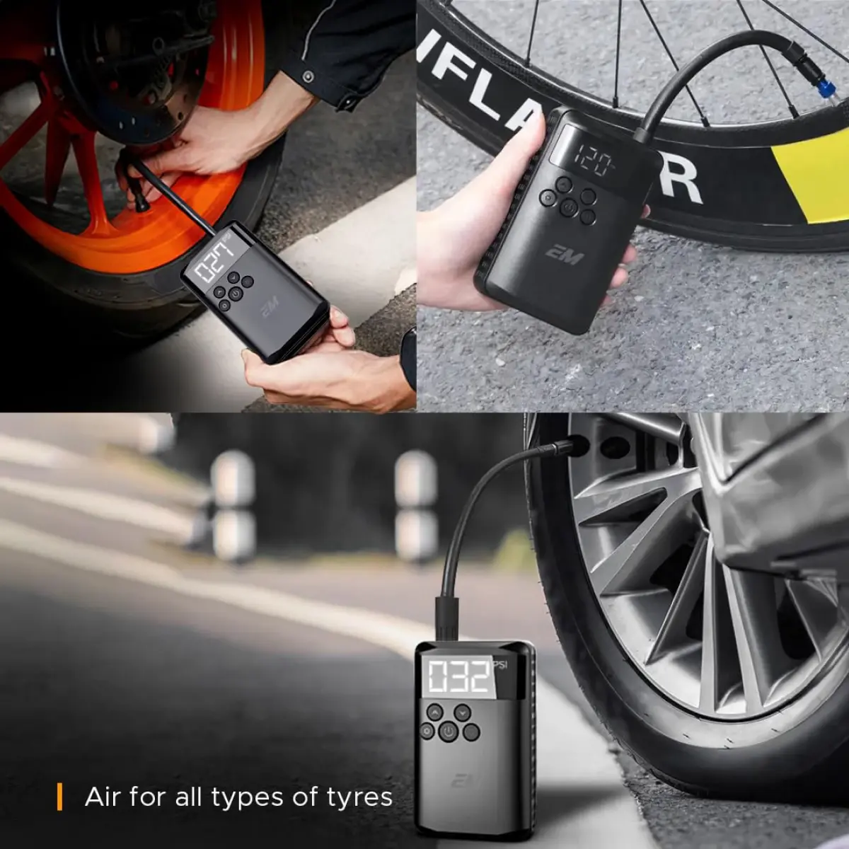 EMotorad 3-in-1 SmartAir Tyre Inflator for Car Bike and Bicycles, 10Y+