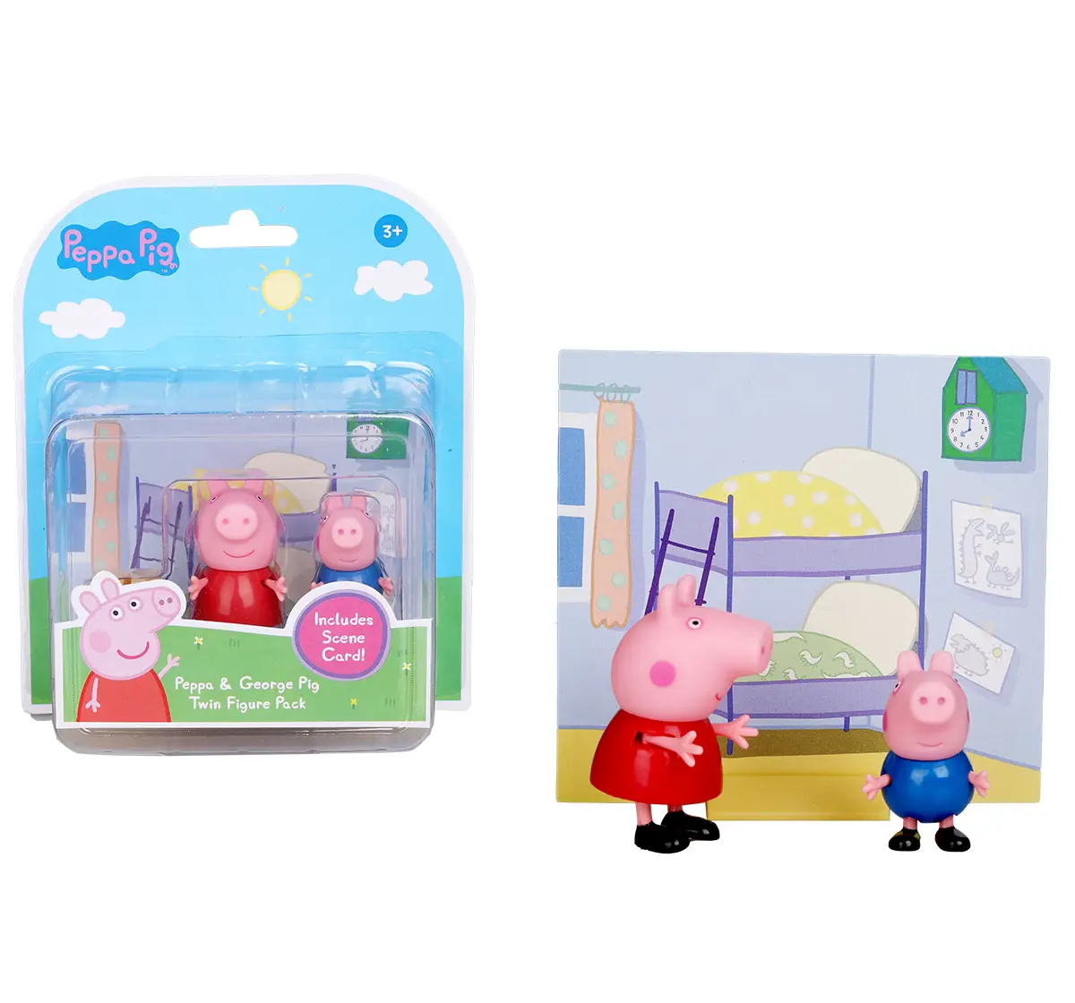 Peppa Pig and George Twin Figure Fun Pack with Two Poseable Figures and a Scene Card, Preschool Toy, 3Y+