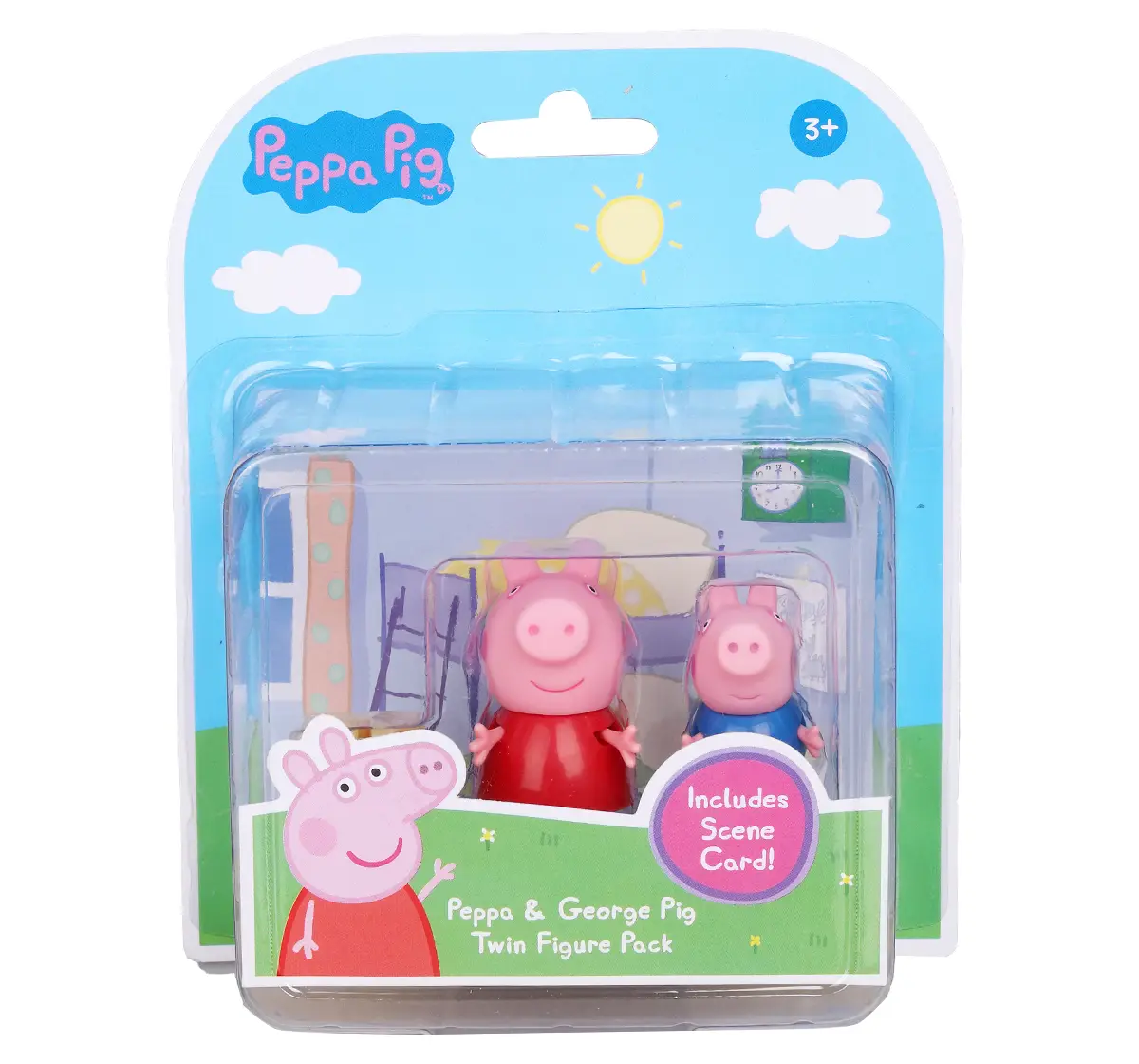 Peppa Pig and George Twin Figure Fun Pack with Two Poseable Figures and a Scene Card, Preschool Toy, 3Y+