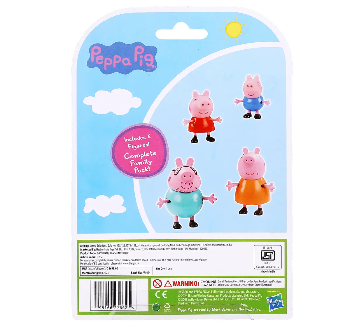 Peppa Pig Toys Peppa's Family, 4 Peppa Pig Family Figures, Preschool Toys, 3Y+