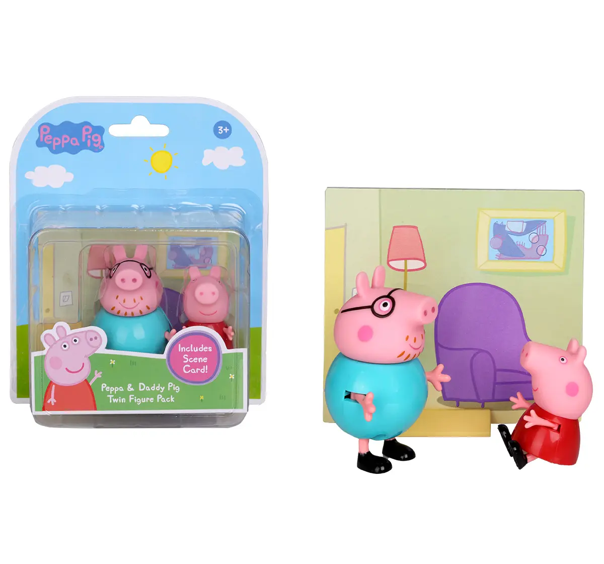 Peppa Pig and Daddy Pig Twin Figure Fun Pack with Two Poseable Figures and a Scene Card, Preschool Toy, 3Y+