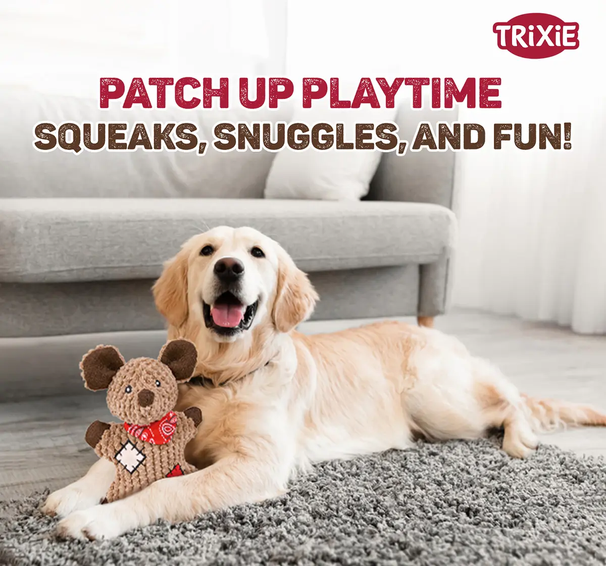 Trixie Mouse With Patches, Plush Toy with Sound for Pets, Fabric/Jute, 19 cm