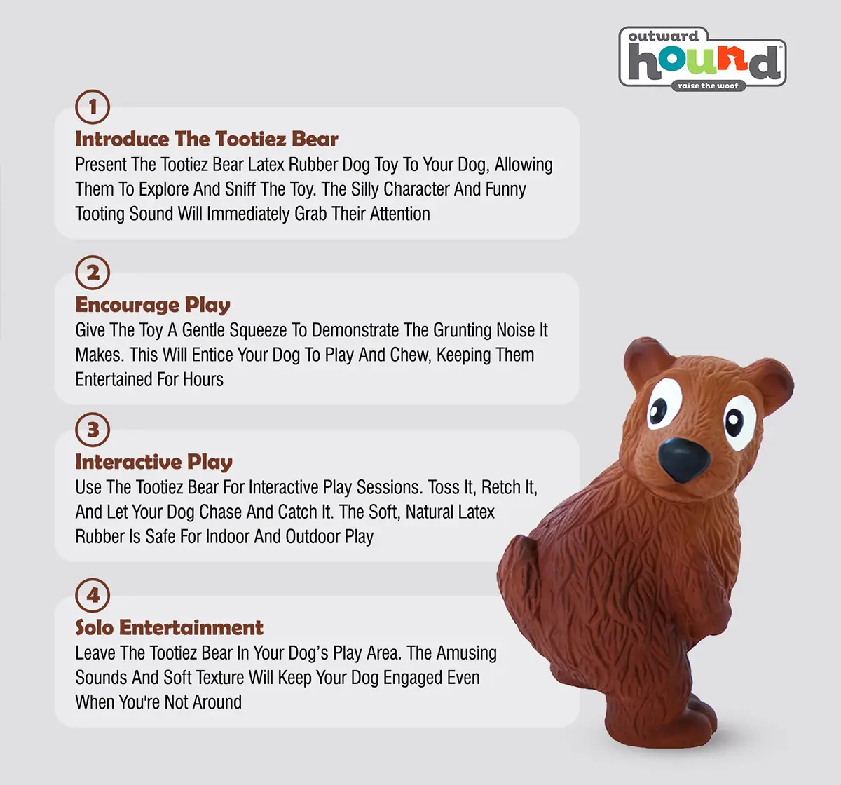Outward HoundTootiez Bear Latex Rubber Dog Toy, Small, 13 cm X 8 cm
