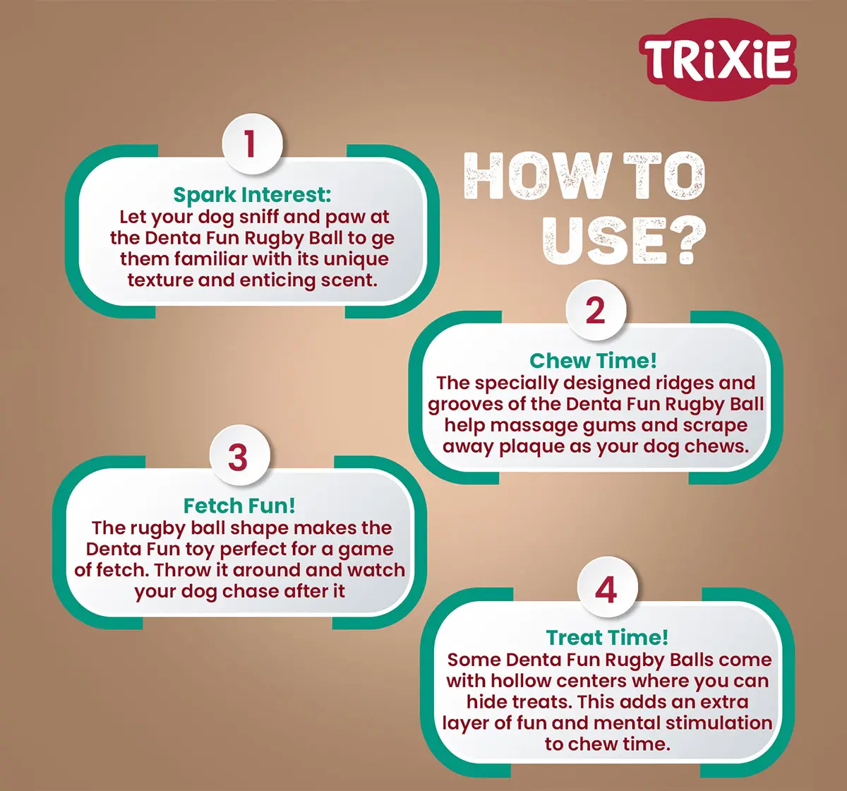 Trixie Denta Fun Rugby Ball for Pets, 15 cm