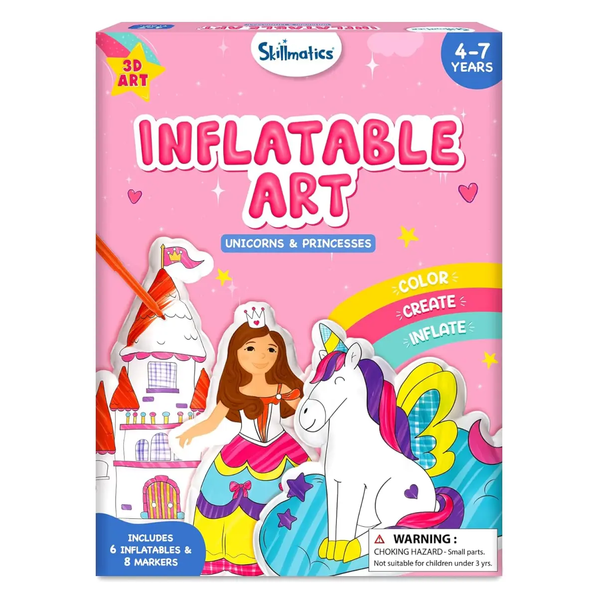 Skillmatics Inflatable Art For Kids - 3D Unicorns & Princesses, 4Y+