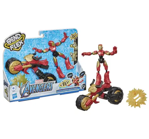 Marvel Bend and Flex, Flex Rider Iron Man Action Figure Toy, 6-Inch Flexible Figure and 2-In-1 Motorcycle, 6Y+