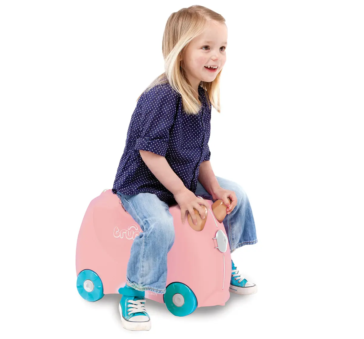 Trunki Flossi Flamingo Ride-On Suitcase, Carry-On Luggage for Kids, Fun Travel Companion with Toy Storage, 3Y+