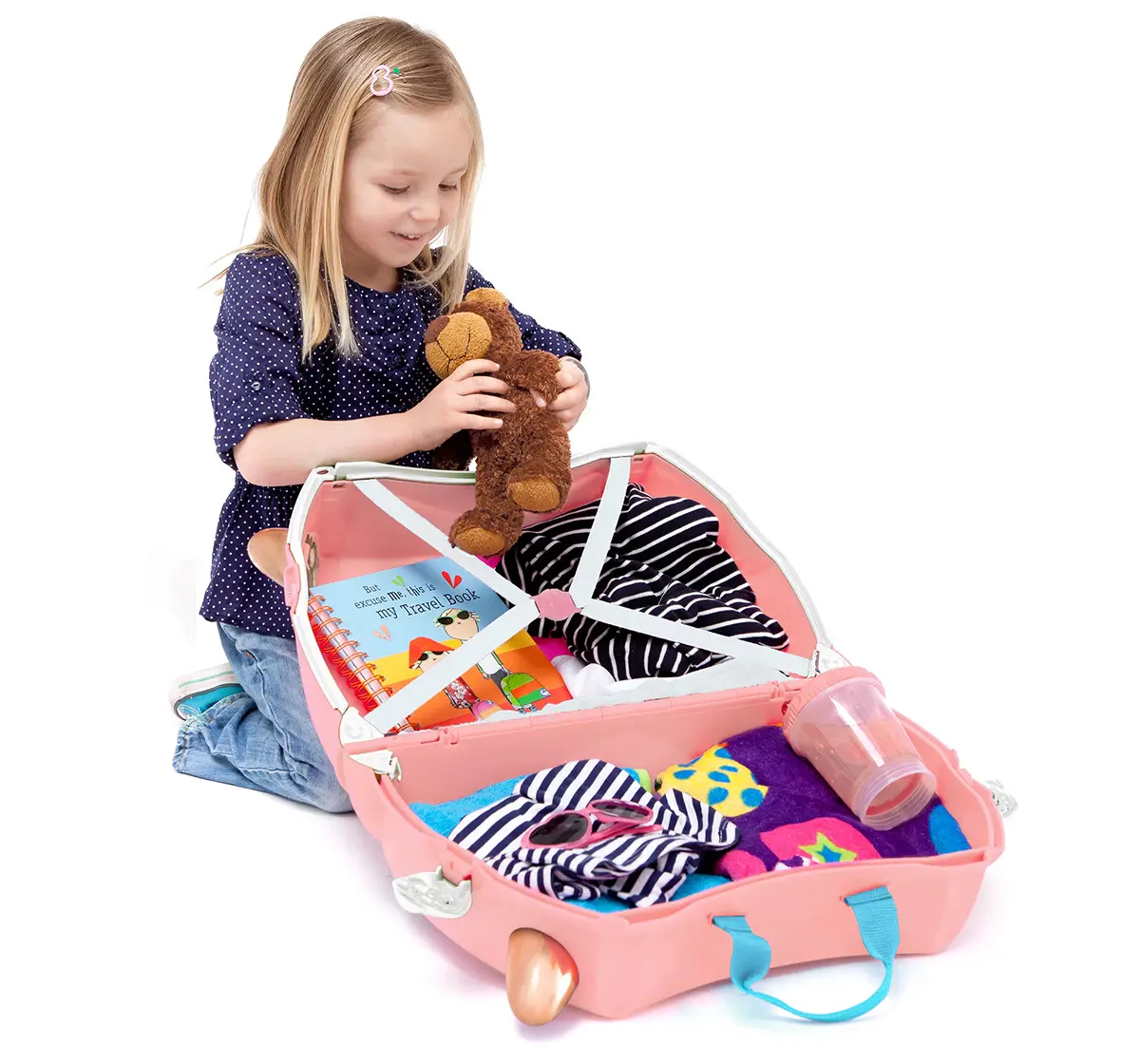 Trunki Flossi Flamingo Ride-On Suitcase, Carry-On Luggage for Kids, Fun Travel Companion with Toy Storage, 3Y+