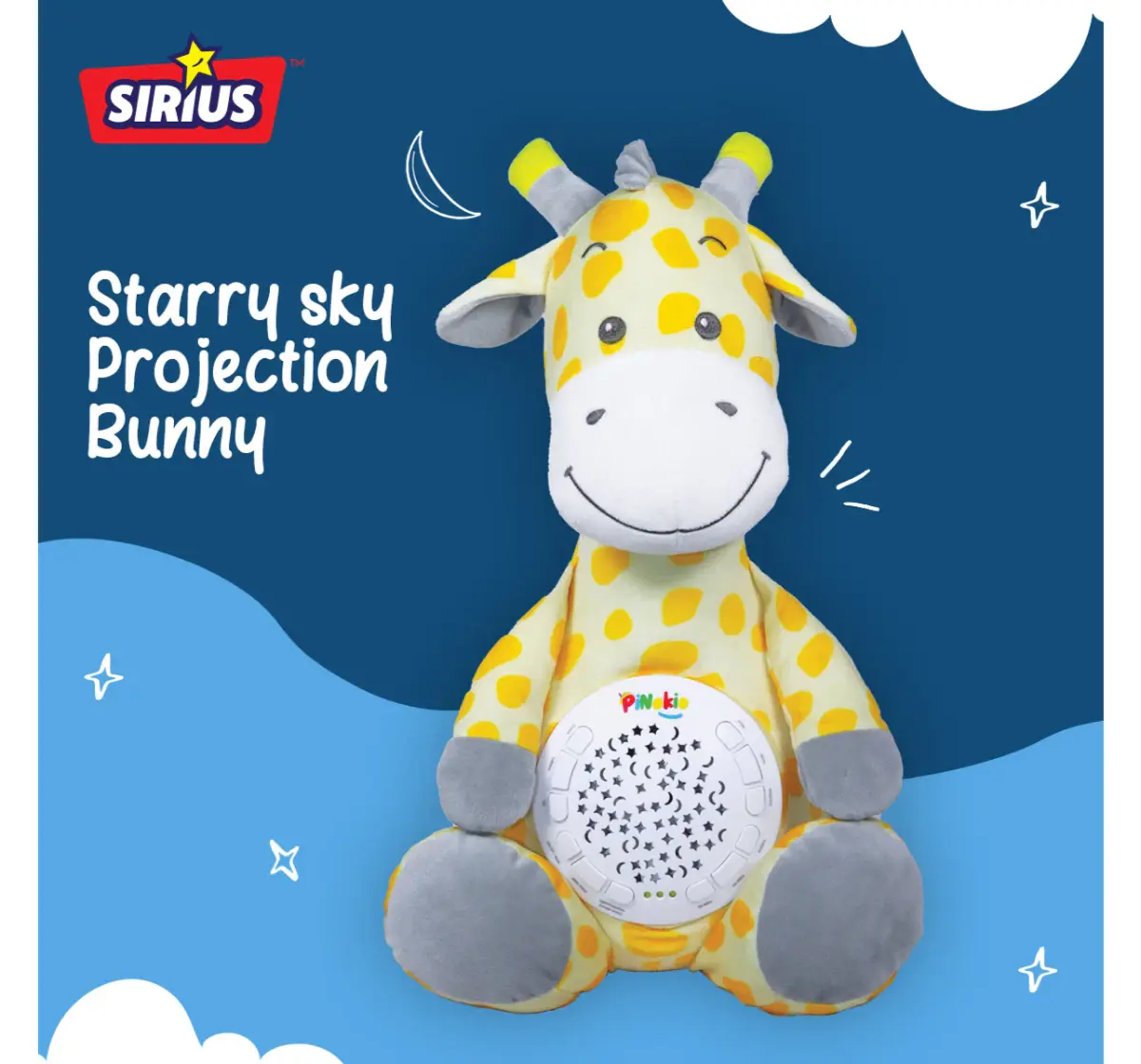 Pinokio Giraffe Projector Teddy Bear, Soft Plush Toy with Soothing LED Nightlight for Kids’ Cozy Sleep and Dreamy Nights, 18M+