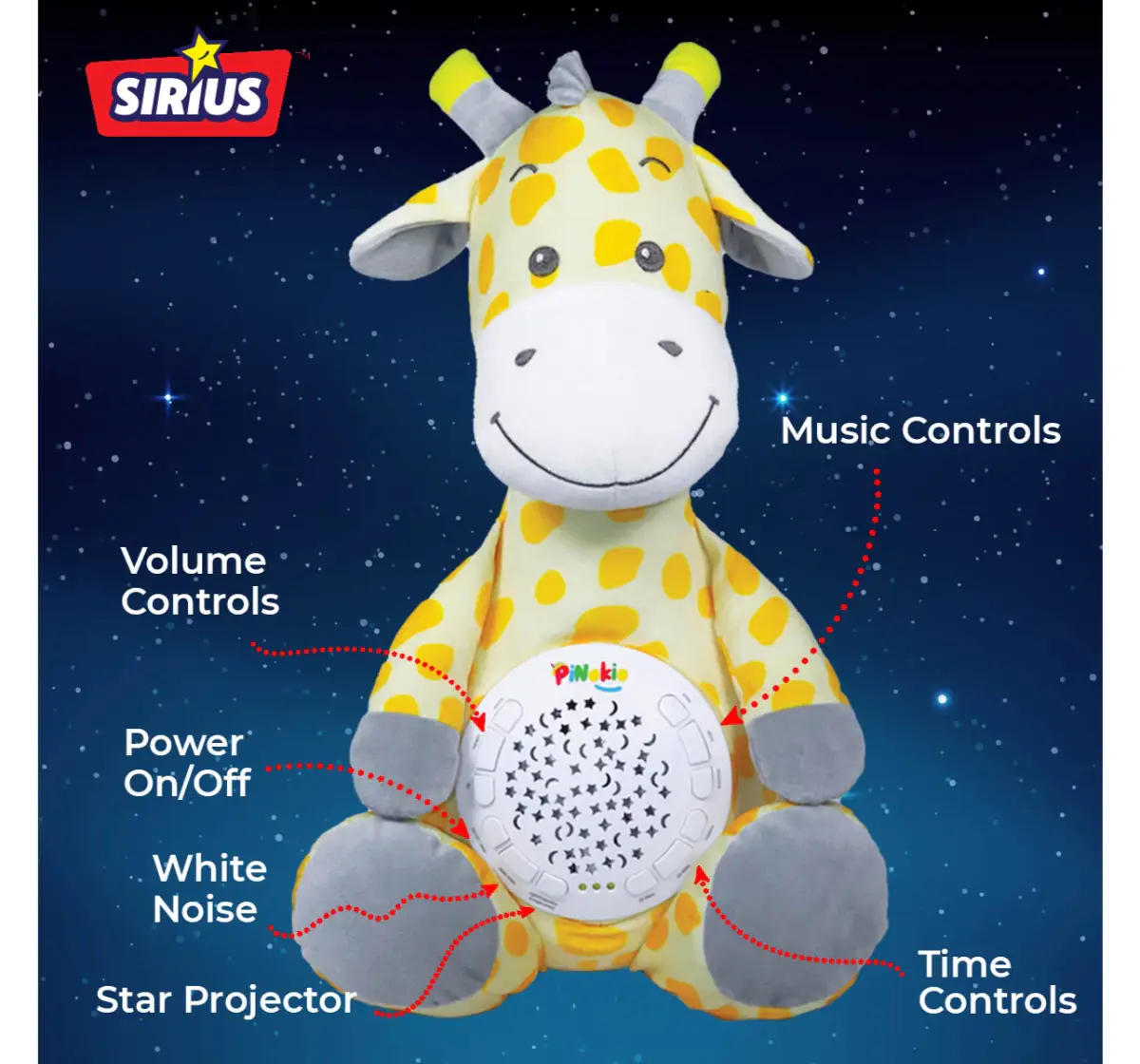 Pinokio Giraffe Projector Teddy Bear, Soft Plush Toy with Soothing LED Nightlight for Kids’ Cozy Sleep and Dreamy Nights, 18M+