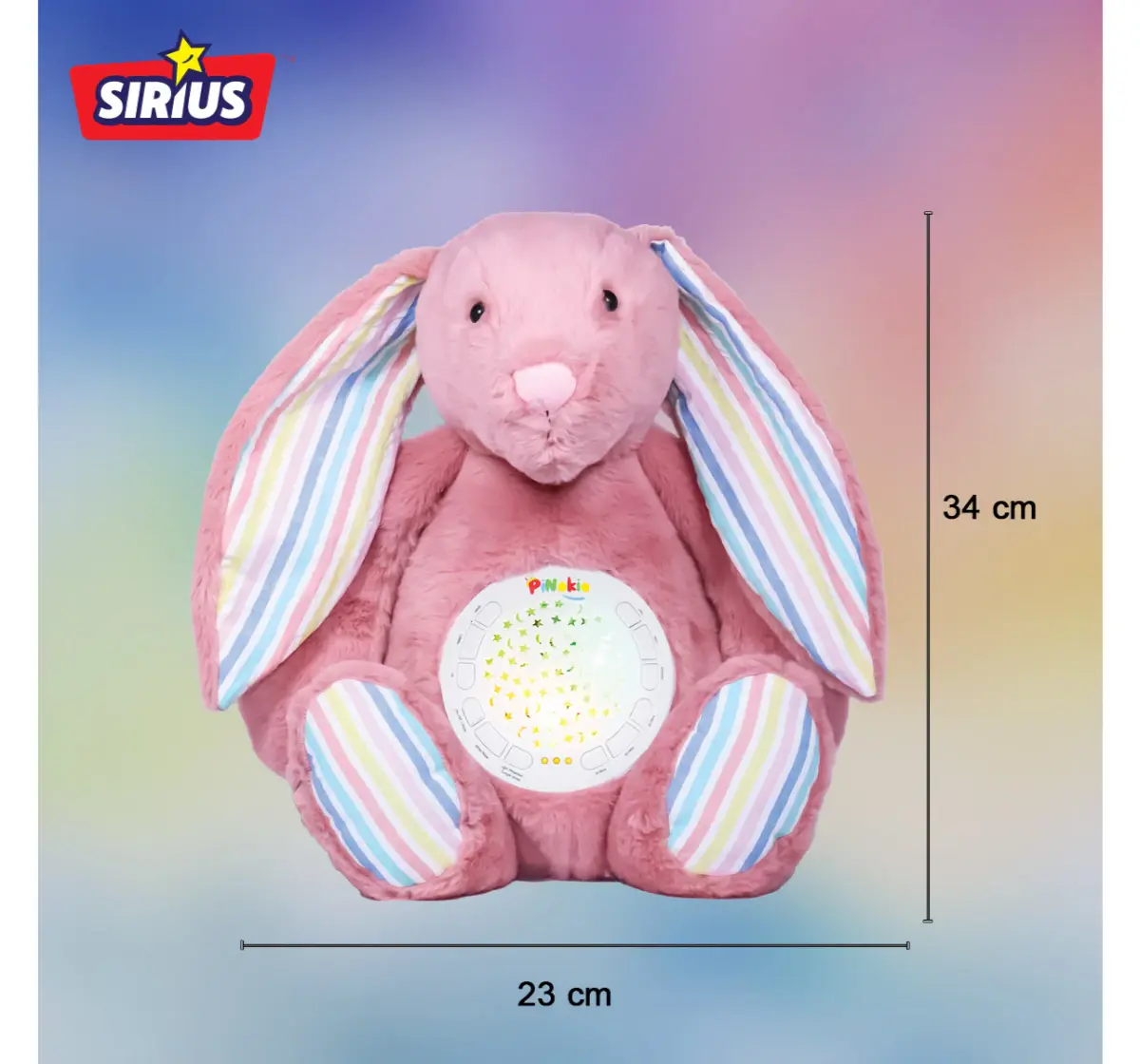 Pinokio The Bunny Projector Teddy Bear, Soft Plush Toy with Soothing LED Nightlight for Kids’ Cozy Sleep and Dreamy Nights, 18M+ Pink