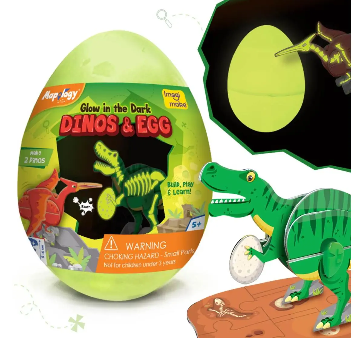 Imagimake Mapology Glow In The Dark Dinos & Egg 3D Puzzle, 5Y+