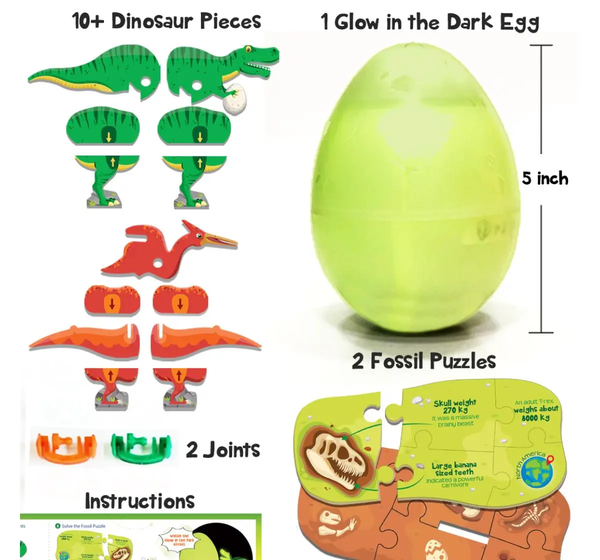 Imagimake Mapology Glow In The Dark Dinos & Egg 3D Puzzle, 5Y+