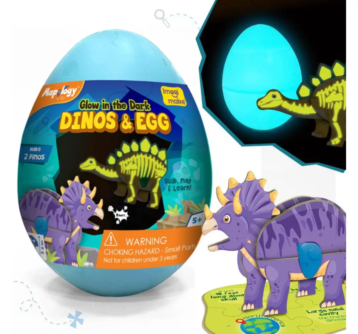 Imagimake Mapology Glow In The Dark Dinos & Egg 3D Puzzle, 5Y+, Blue