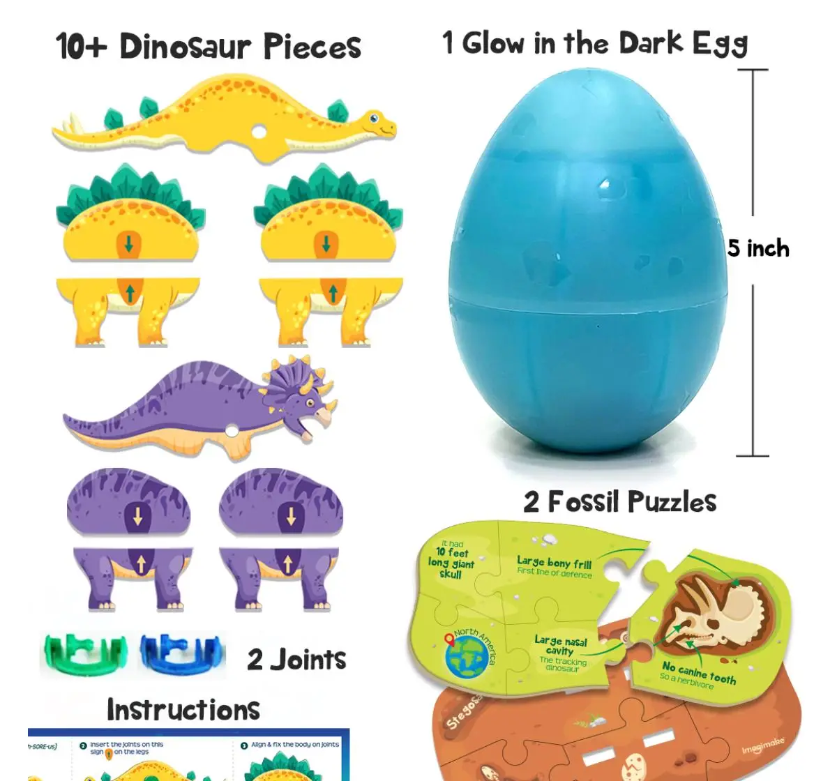 Imagimake Mapology Glow In The Dark Dinos & Egg 3D Puzzle, 5Y+, Blue