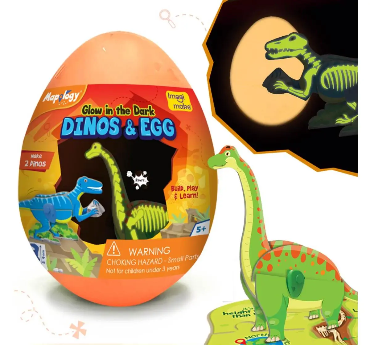 Imagimake Mapology Glow In The Dark Dinos & Egg 3D Puzzle, 5Y+, Orange